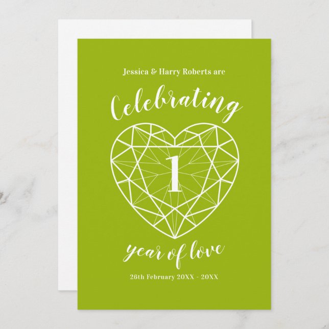 Peridot celebrating 1 year of love party invites (Front/Back)