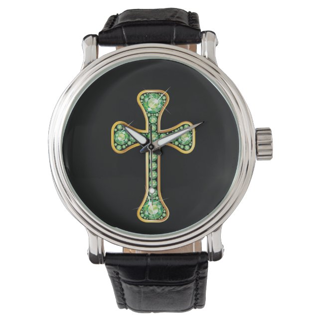 "Peridot" Christian Cross in Gold Watch (Front)