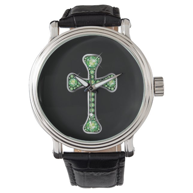"Peridot" Christian Cross in Silver Watch (Front)