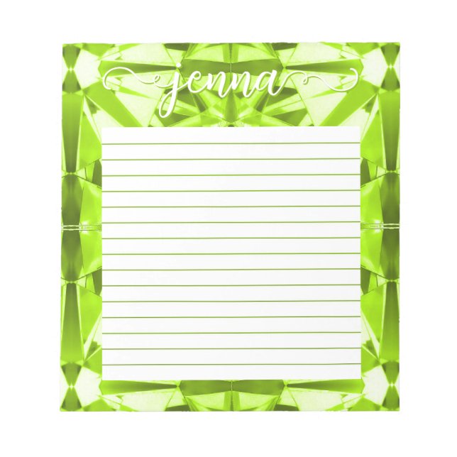 Peridot Gemstone Lined Personalised Notepad (Front)