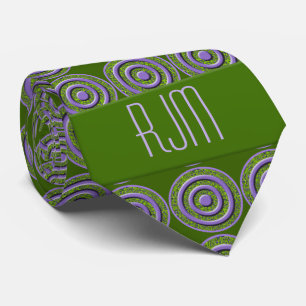 Peridot Green and Purple Paisley Monogrammed Tie