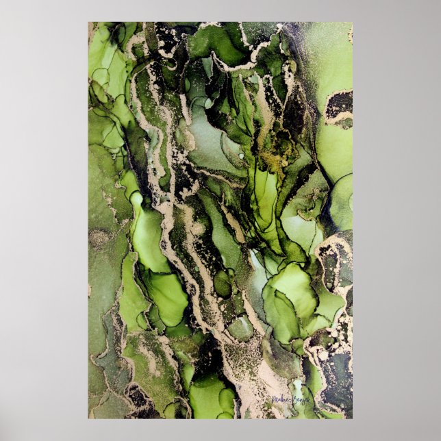 Peridot Green Black Gold Agate Abstract Poster (Front)