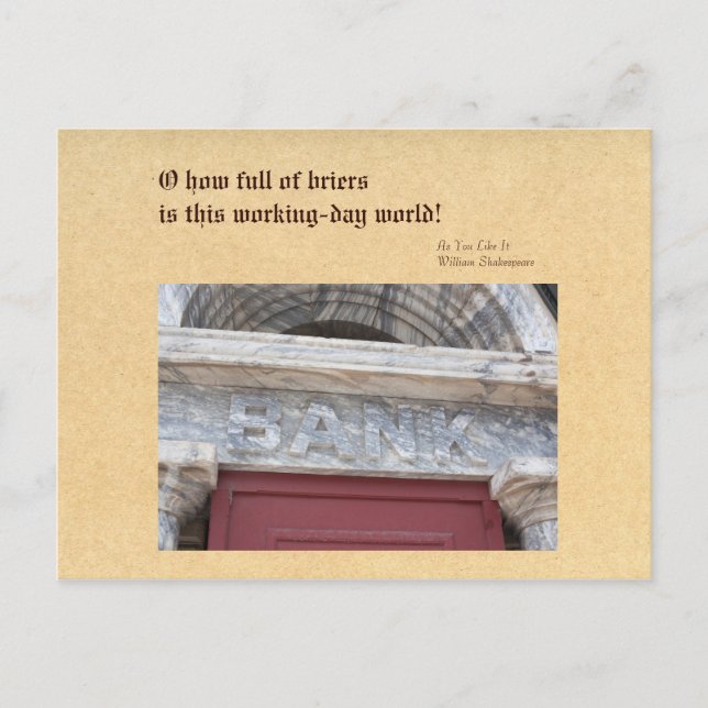 Perils of the Working Day World, Bank Facade Postcard (Front)