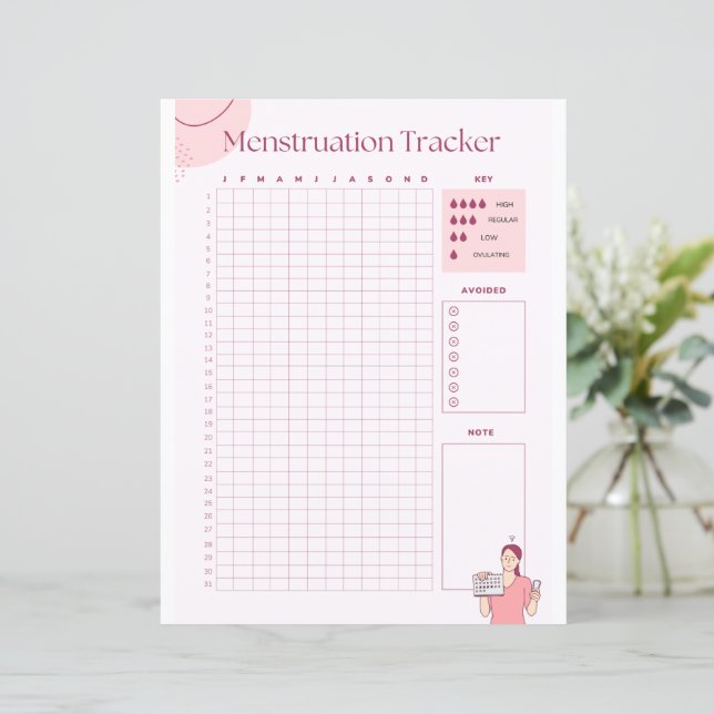 Period Tracker Paper Sheet for female (Standing Front)
