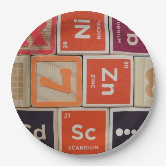 Periodic Elements Zinc Science Paper Plate (Front)