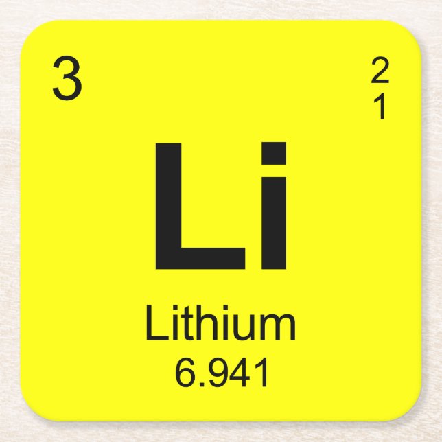 Periodic Table of Elements (Lithium) Square Paper Coaster (Front)