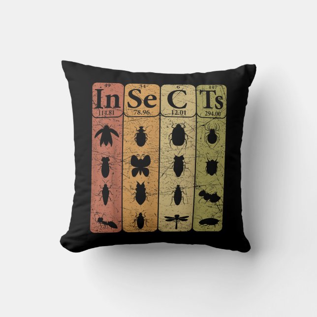 Periodic Table of Insects - Retro Entomologist Gif Cushion (Front)