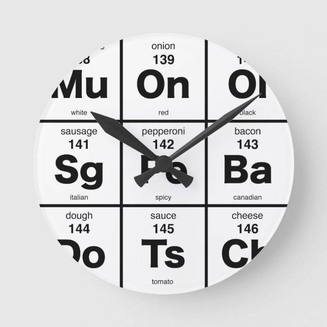 Periodic Table of Pizza Ingredients Round Clock (Front)