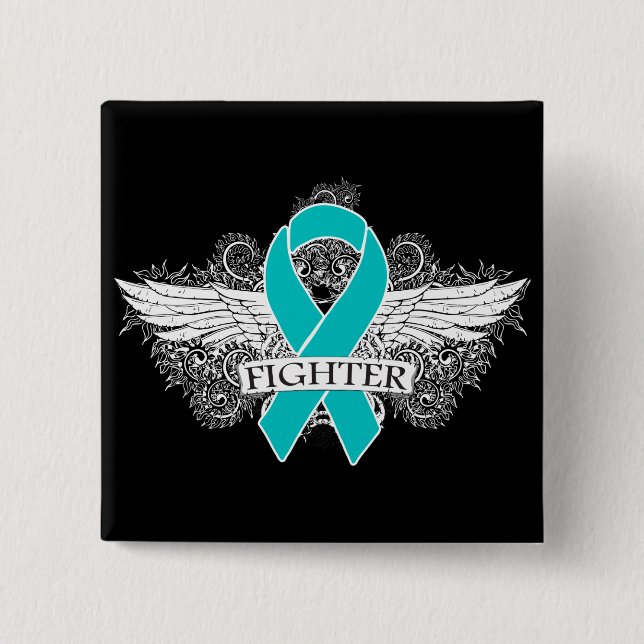 Peritoneal Cancer Fighter Wings 15 Cm Square Badge (Front)