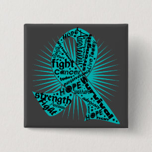 Peritoneal Cancer Ribbon Powerful Slogans 15 Cm Square Badge