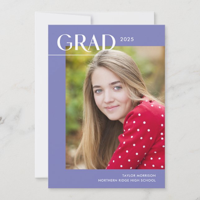 Periwinkle 2025 Grad 1-Photo Graduation Party Invitation (Front)
