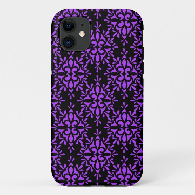 Periwinkle and Black Damask Pattern Case-Mate iPhone Case (Back)