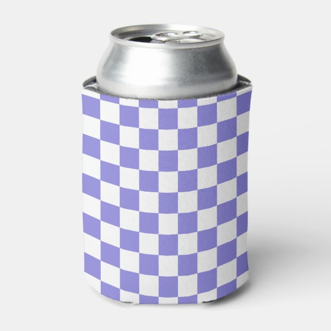 Periwinkle and White Chequerboard Pattern Can Cooler (Can Front)