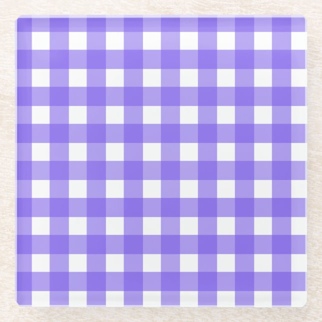 Periwinkle and white gingham glass coaster (Front)
