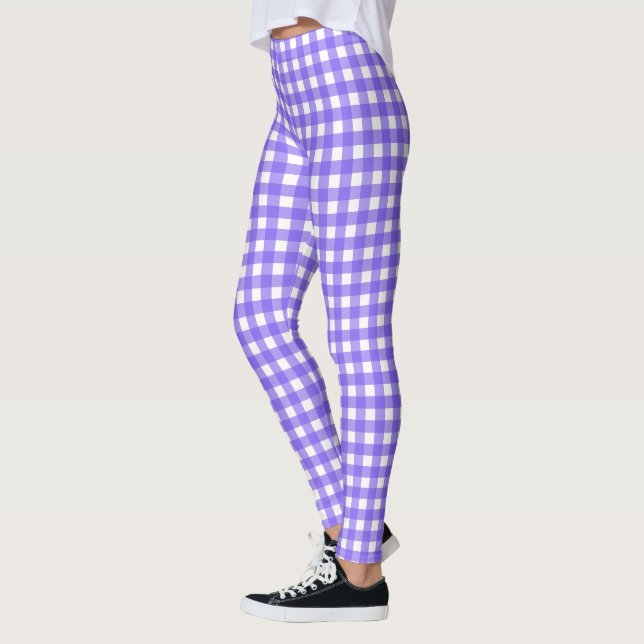 Periwinkle and white gingham leggings (Left)