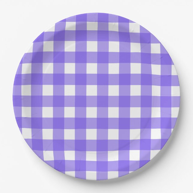 Periwinkle and white gingham paper plate (Front)