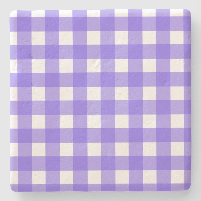 Periwinkle and white gingham stone coaster (Front)