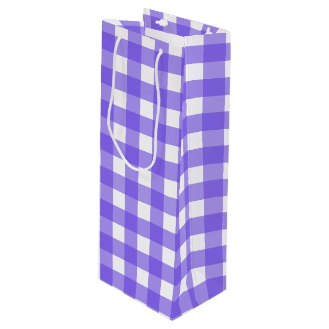 Periwinkle and white gingham wine gift bag (Front Angled)