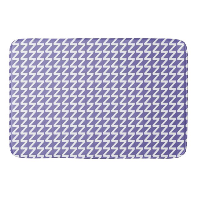 Periwinkle and white Modern Sharp Waves Bath Mat (Front)