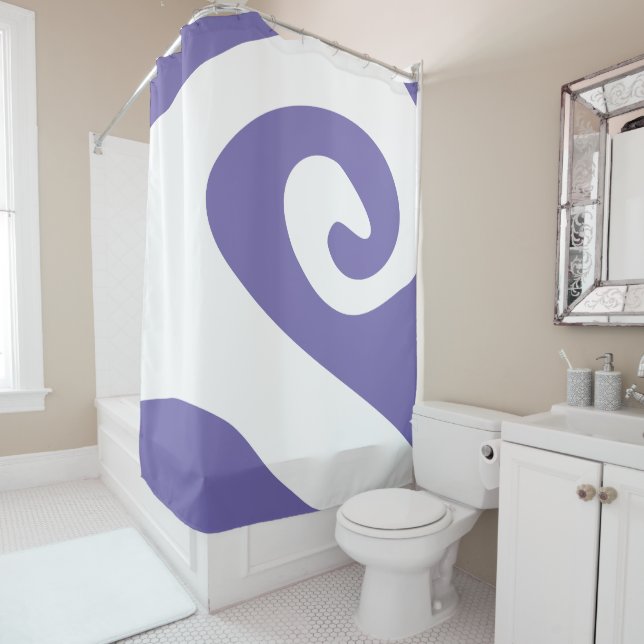 Periwinkle and White Swirl Wave Shower Curtain (In Situ)
