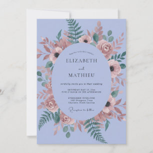 Periwinkle Anemone Fern Vintage Wedding Invitation