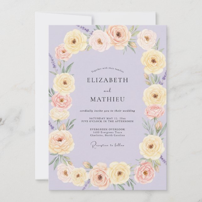 Periwinkle Apricot Blossom Wedding Invitation (Front)