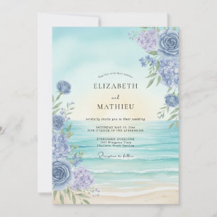 Periwinkle Aqua Painted Wedding Invitation