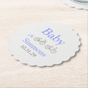 Periwinkle Bicycle Baby Shower Paper Coaster
