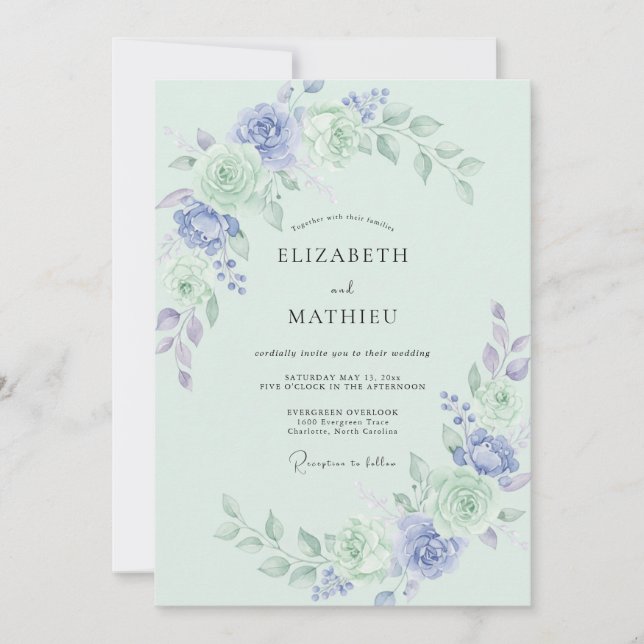 Periwinkle Blossom Watercolor Wedding Invitation (Front)