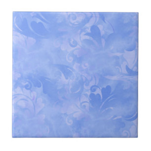 Periwinkle Blue Abstract Feather Pattern Ceramic Tile