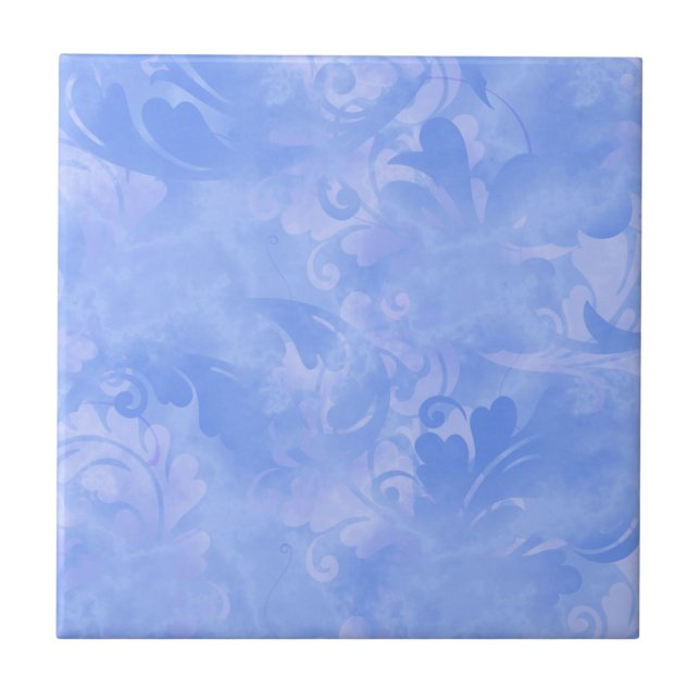 Periwinkle Blue Abstract Feather Pattern Ceramic Tile (Front)