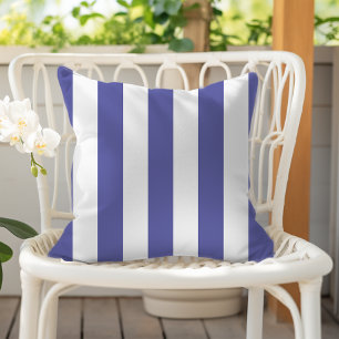 Periwinkle Blue and White Awning Stripes Cushion