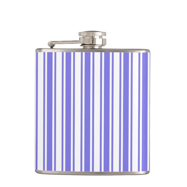 Periwinkle blue and white candy stripes hip flask (Front)