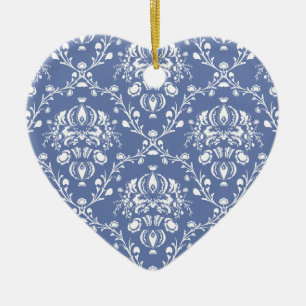 Periwinkle Blue and White Damask Ceramic Ornament