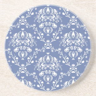 Periwinkle Blue and White Damask Coaster