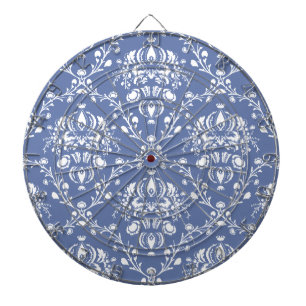 Periwinkle Blue and White Damask Dartboard