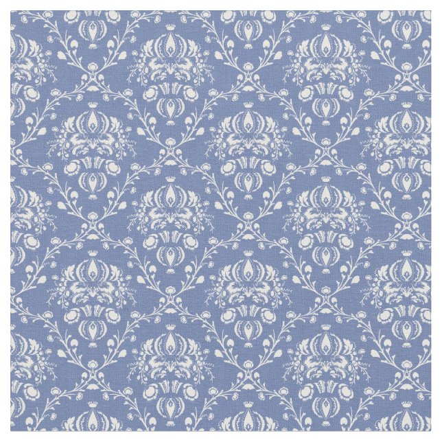 Periwinkle Blue and White Damask Fabric (Close Up)