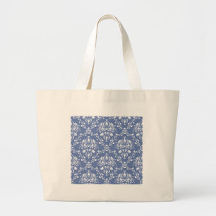 Periwinkle Blue and White Damask Large Tote Bag