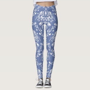 Periwinkle Blue and White Damask Leggings