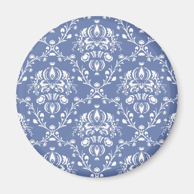 Periwinkle Blue and White Damask Magnet (Front)
