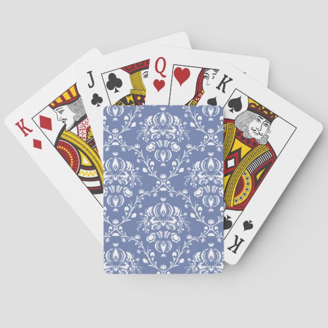 Periwinkle Blue and White Damask Playing Cards (Back)