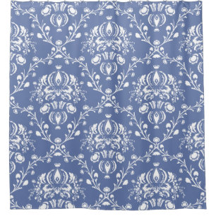 Periwinkle Blue and White Damask Shower Curtain