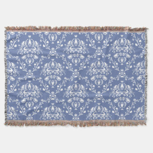 Periwinkle Blue and White Damask Throw Blanket