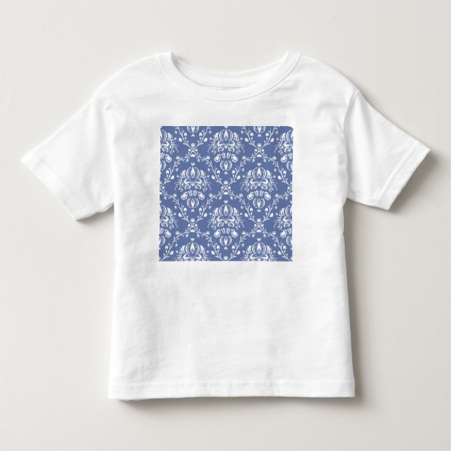 Periwinkle Blue and White Damask Toddler T-Shirt (Front)