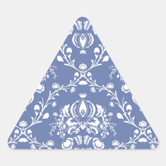 Periwinkle Blue and White Damask Triangle Sticker (Front)
