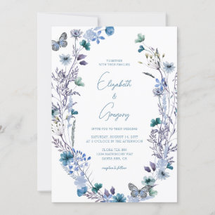 Periwinkle Blue Boho Wildflower Wedding Invitation