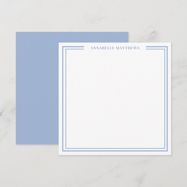 Periwinkle Blue Border Name Monogram Square Card (Front/Back)