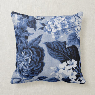 Periwinkle Blue Botanical Floral Toile No.1 Cushion