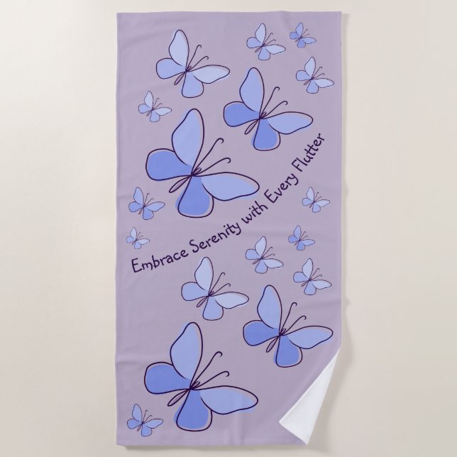 Periwinkle Blue Butterfly Flutter Lavender Grey Beach Towel (Front)