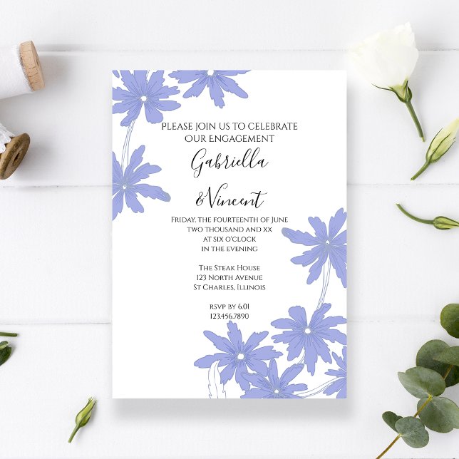 Periwinkle Blue Daisies Engagement Party Invitation (Creator Uploaded)